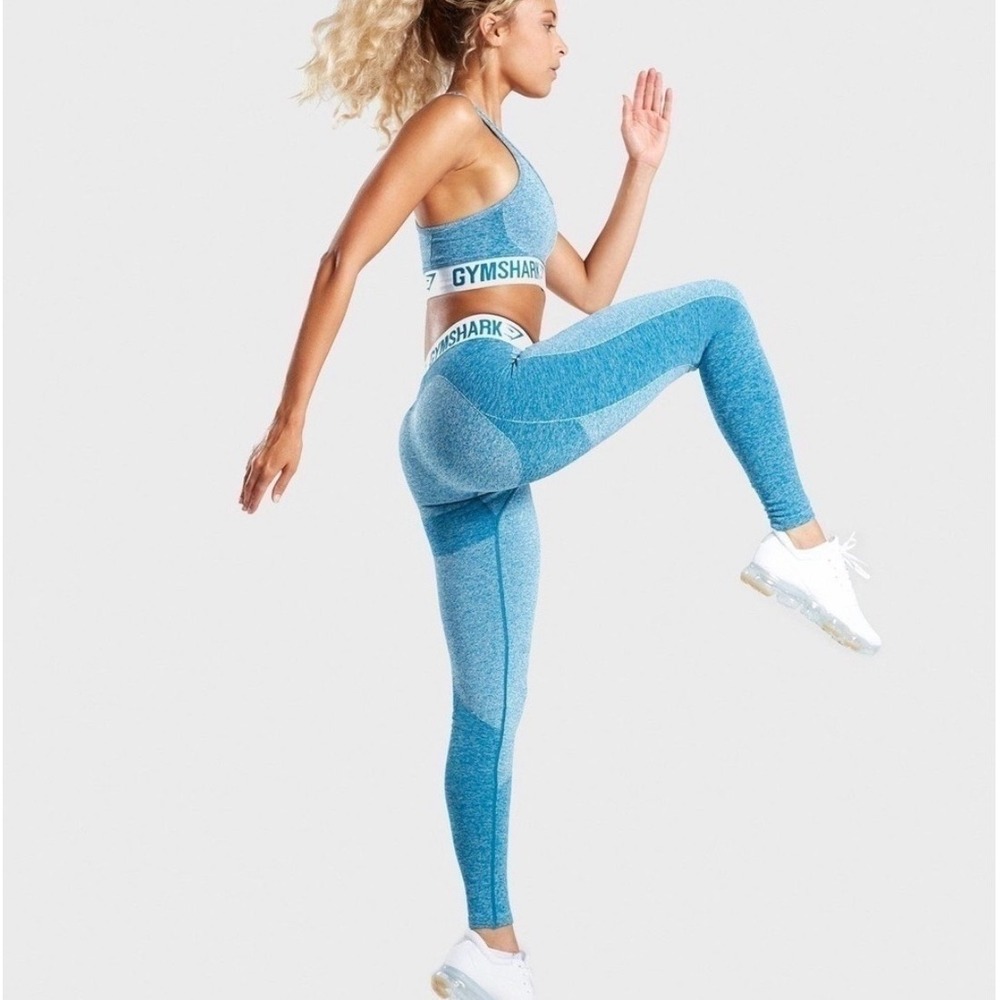 Gymshark Flex High Waisted Leggings Blue Marl Seamless XS Gym Workout Yoga